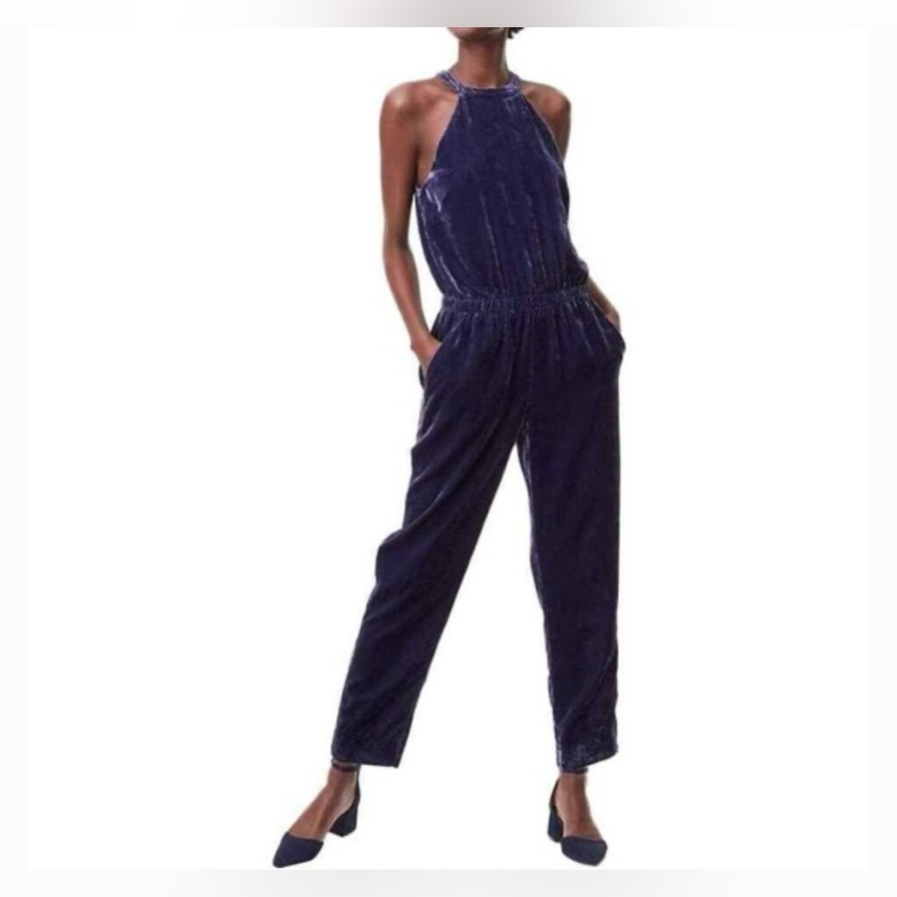 NWT Loft blue velvet halter jumpsuit - size MP